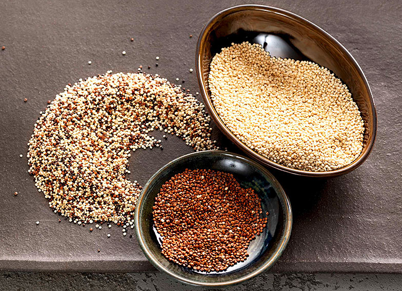 On trouve dans le commerce une variété blonde et une variété rouge. La graine noire est plus rare. Le quinoa tricolore est un mélange des trois variétés.