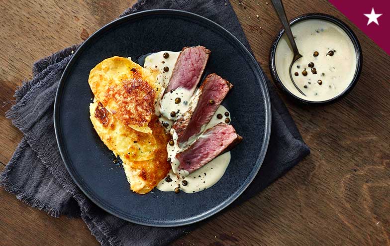 Das <b>Sirloin Steak mit Kartoffelgratin</b> ist ein wahrer Genuss für Gourmets.