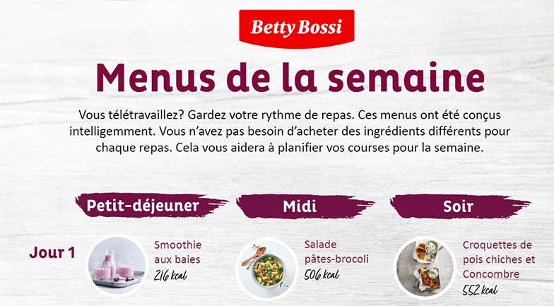 Laissez-vous inspirer par le planning de <b>menus de la semaine de l’appli Betty Bossi «Maigrir sainement»</b>.