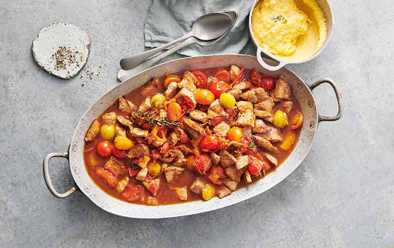 <b>Émincé de porc et tomates au balsamique:</b> vous trouverez cette recette dans le livre «Mes plats de viande» de Betty Bossi.