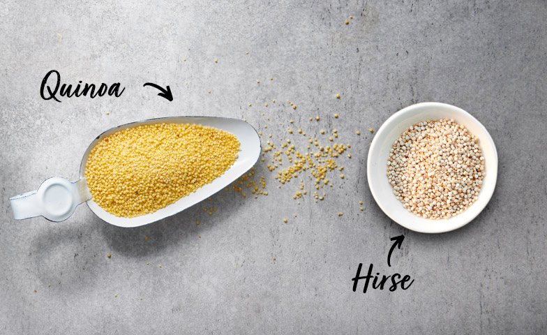 Quinoa (rechts) ist ein glutenfreier Bulgurersatz. Mit dem «Korn der Inkas» lassen sich feine Sommersalate zubereiten.