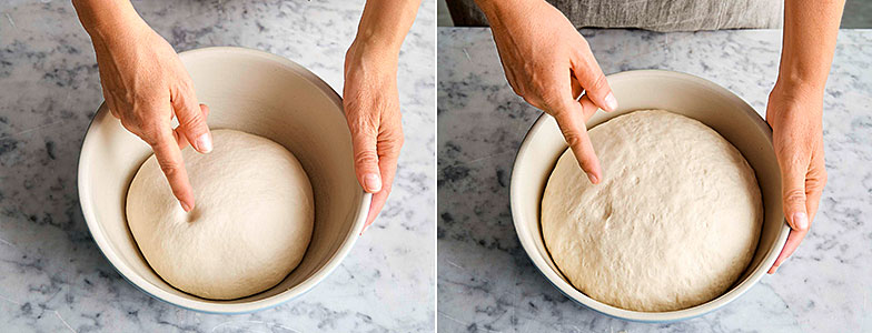 Si la marque de l’index reprend sa forme jusqu’à sa position initiale, la pâte est prête pour le façonnage.