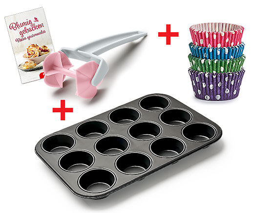 COMBI Roue à rose + plaque à muffins + moules à muffins