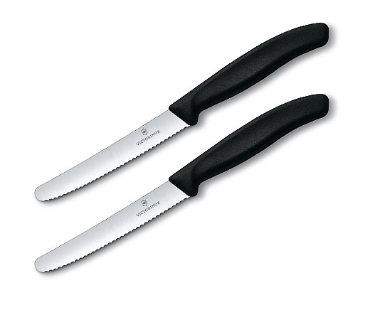 Couteau à tomates et saucisses Victorinox 11 cm noir (en duo)
