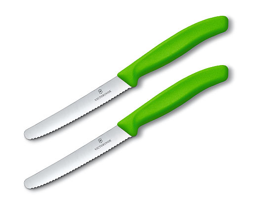 Couteau à tomates et saucisses Victorinox 11 cm vert (en duo)